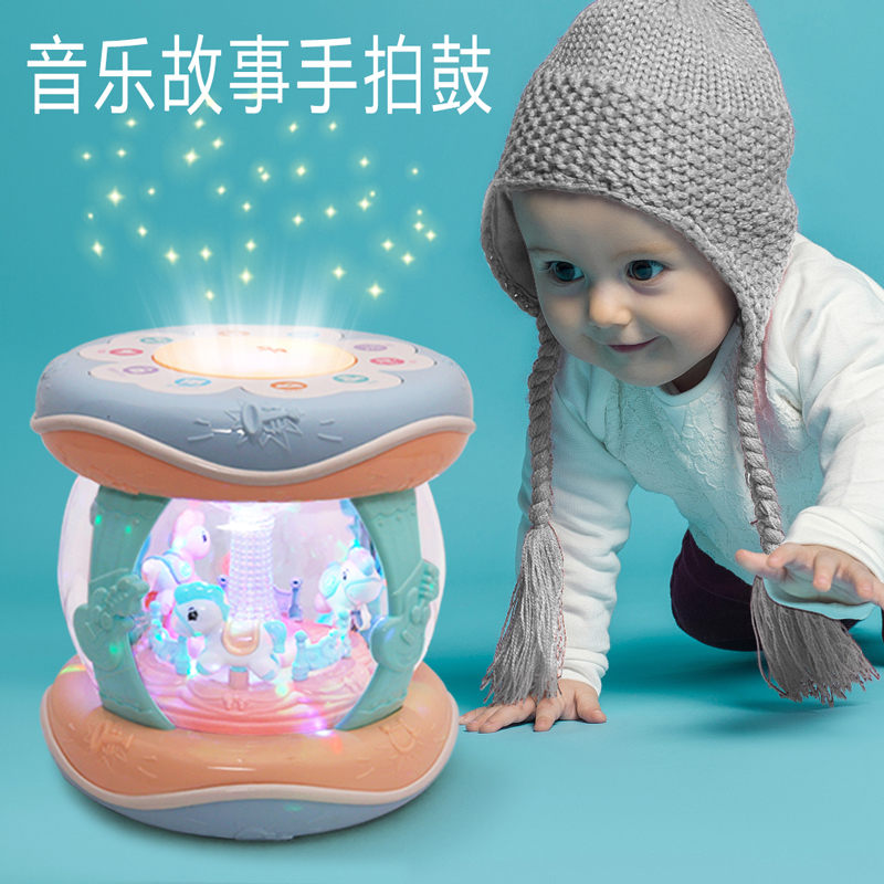 Baby Toys Music clapping drums for 0-6-12 months Baby Early teaching Puzzle Rotary Trojan Horse Hand Slapping Drum rechargeable