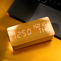 LED electronic alarm clock creative wooden clock Nordic style silent clock student bedside clock luminous living room clock