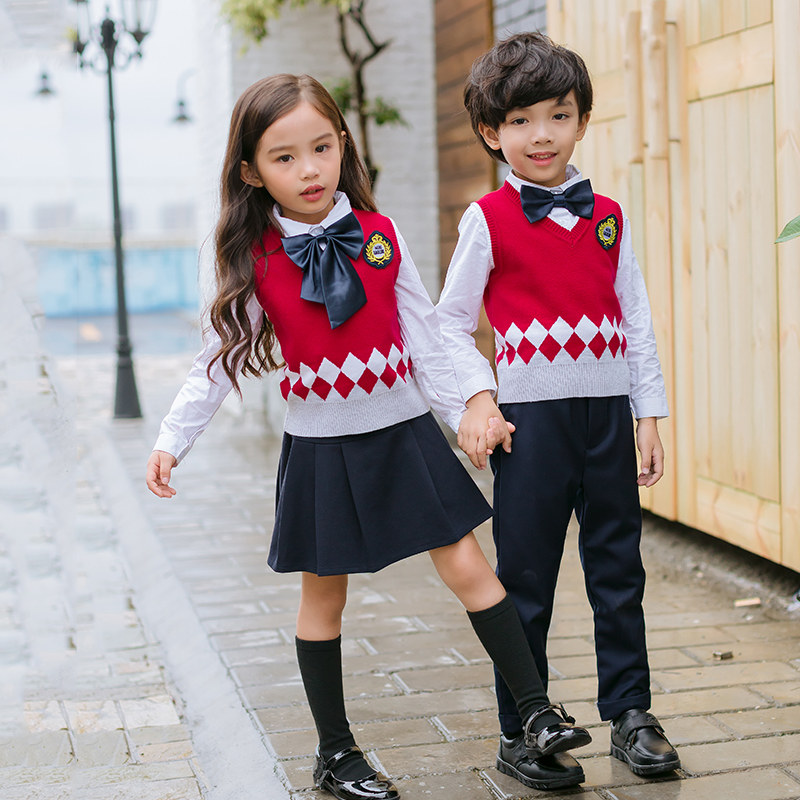 Kindergarten clothing spring and autumn clothing British college style children's class clothing autumn sweater primary school uniform three-piece suit