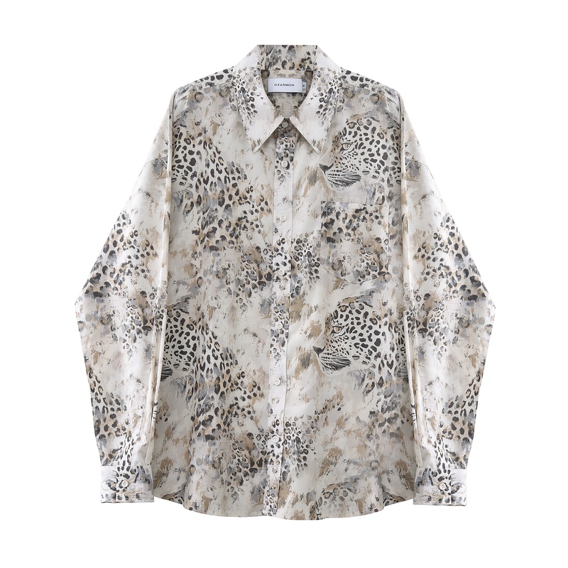 Gkarnnon 100% New Autumn Lyocell Loose Printed Leopard Print Niche Unisex Design Long-Sleeved Pointed Collar Shirt Gkarnnon 100% New Autumn Lyocell Loose Printed Leopard Print Niche Unisex Design Long-Sleeved Pointed Collar Shirt