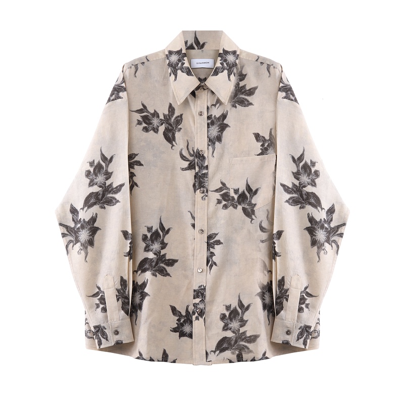 Gkarnnon “Phantom Lily Tencel Linen Blend Vintage Print Unisex Design Long and Short Sleeve Shirt
