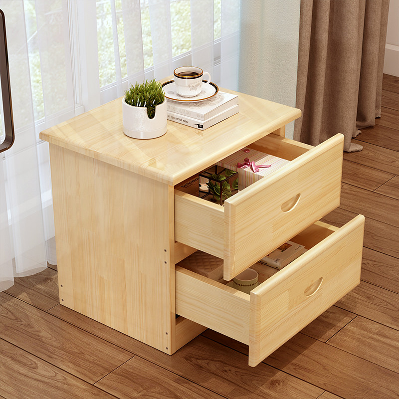 Bedside cabinet Solid wood modern and simple storage cabinet Storage cabinet Pine wood cabinet Storage cabinet Environmental protection log varnish white