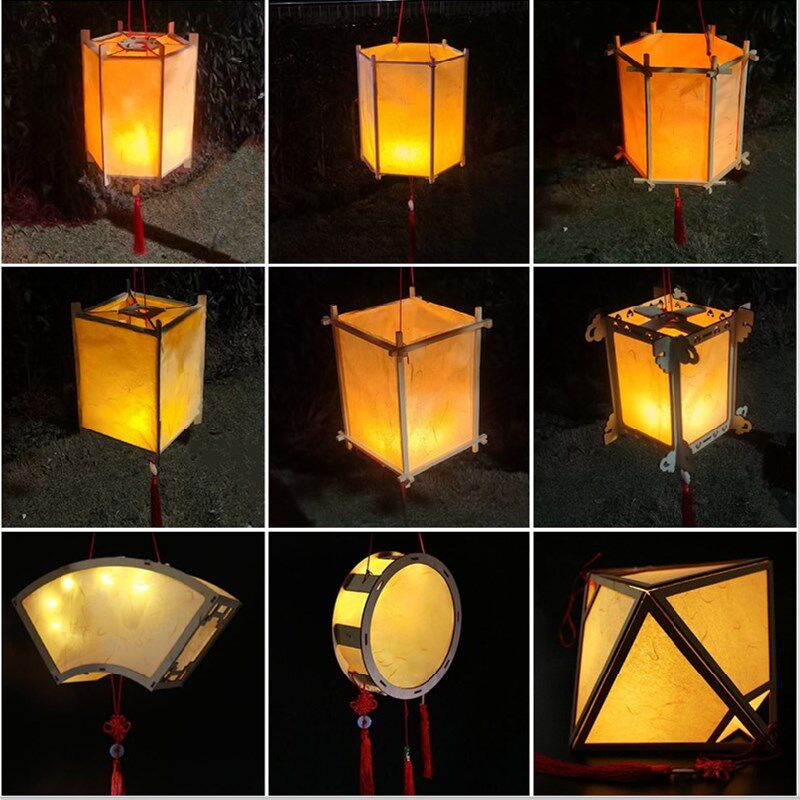 Handmade of lanterns made semi-finished flower paper diy national wind hand-held wood square wood
