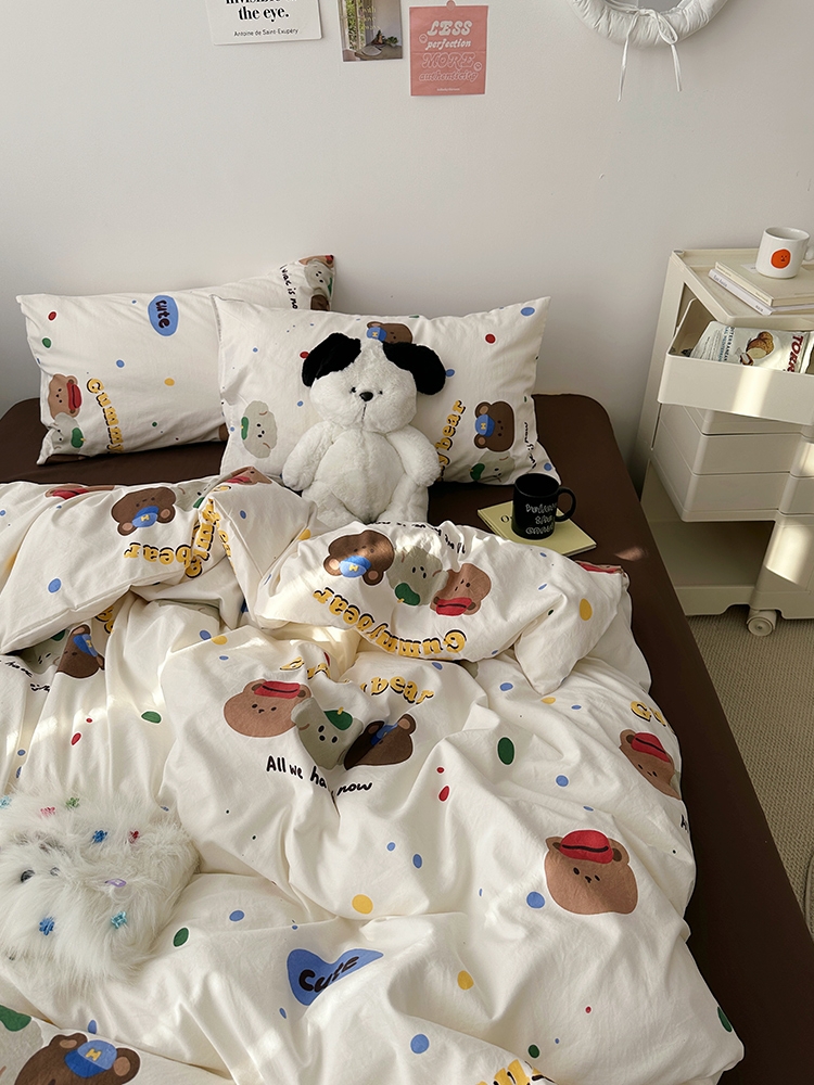 <!--【小鹿】ins四件套卡通水洗棉床单被套床笠款宿舍三件套床上用品-->