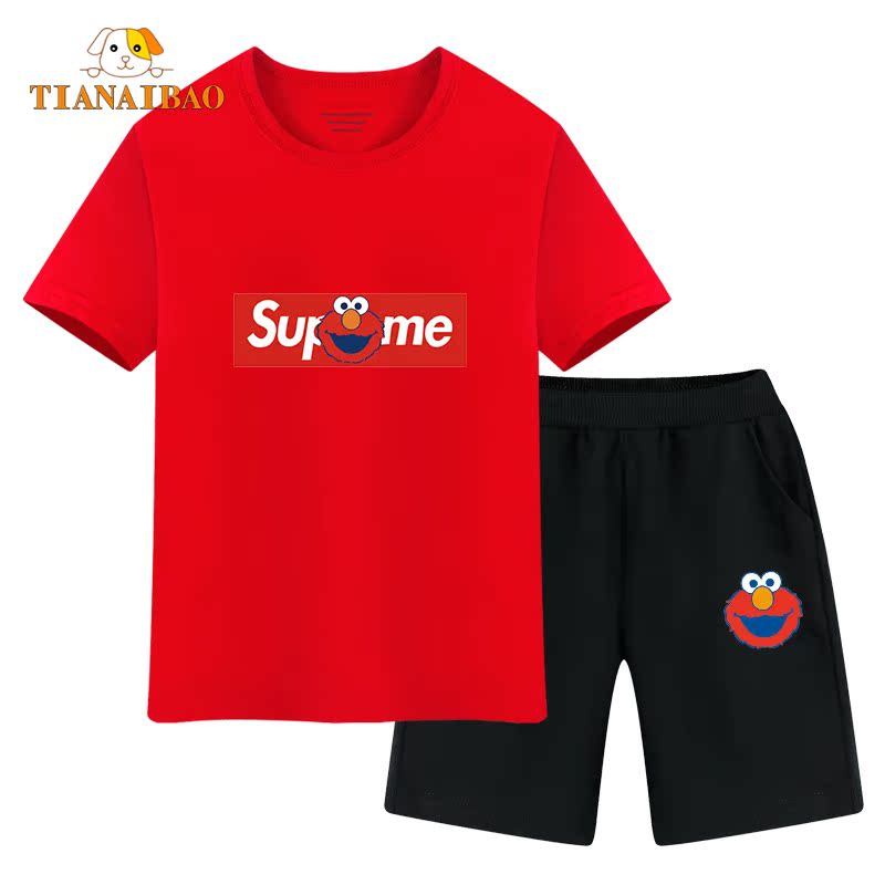 Sesame Street trai Summer Suit 2020 New Ins Tide Cô gái ngắn tay Kids Với Shorts bông.