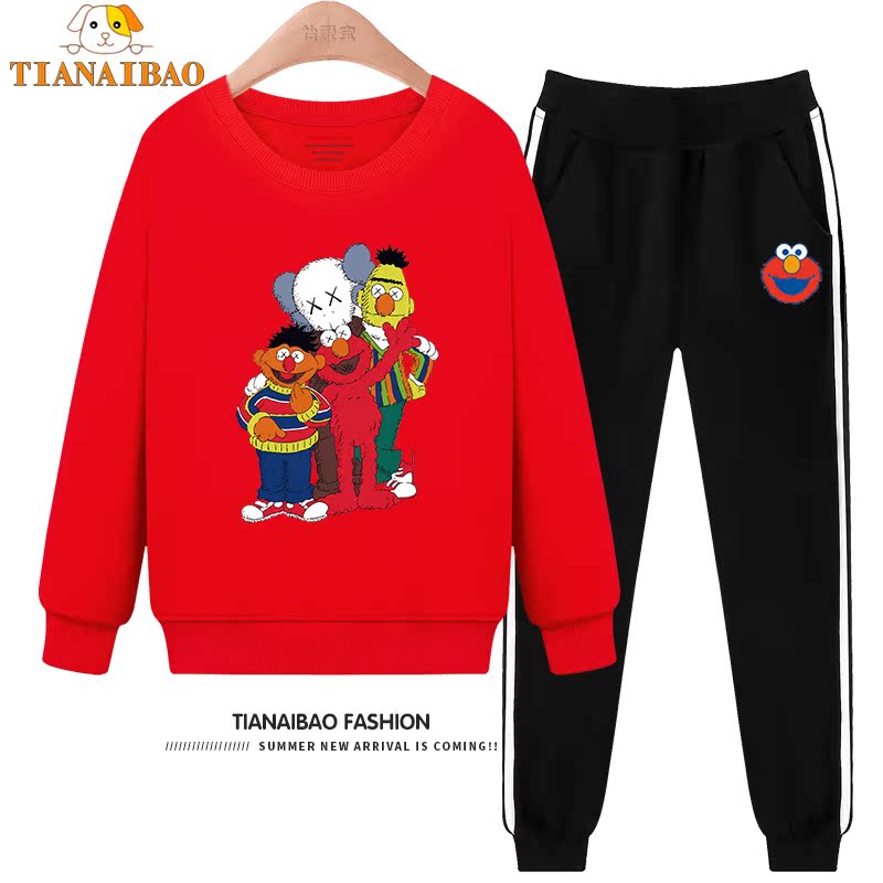 Trẻ em trai chiếc váy mùa xuân váy Sesame Street bảo vệ quần hai mảnh bộ con gái 6 thời trang 7 triều thương hiệu 8 mùa xuân và mùa thu 9 bộ cũ.