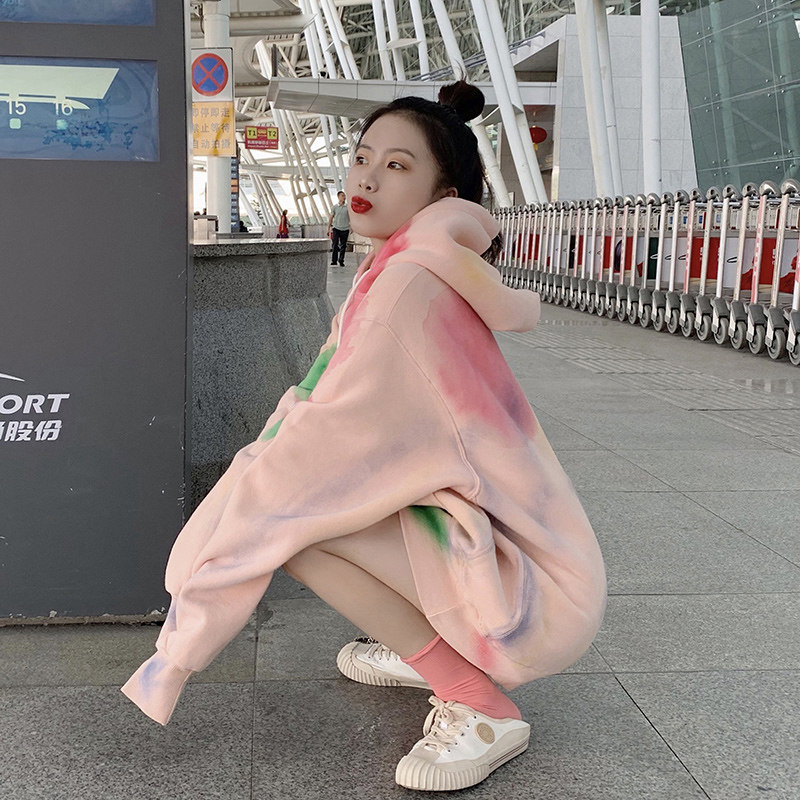 Pink plug hat jacket woman autumn winter new 2022 explosive fashion gas loose long ass shade