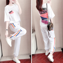 Leisure sports suit women 2020 Summer new fashion loose foreign trousers hipster short sleeve two-piece set