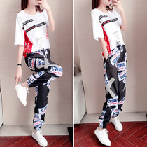 Leisure sports suit womens summer clothes 2021 New Students Fashion loose foreign style personality color short sleeve two-piece set