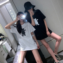 Short sleeve T-shirt female foreign style Han fan loose 2021 New Cartoon long round neck simple cotton Big version