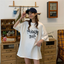 White T-shirt womens short sleeves loose 2020 Summer new round neck Big version cotton long shirt Women
