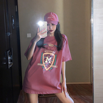 White T-shirt womens short sleeve loose Korean version 2020 Summer new personality printing medium and long Big version top women