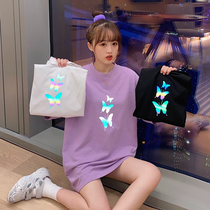 Short sleeve T-shirt female loose Korean version of foreign atmosphere 2021 new design sense reflective butterfly long round neck large version