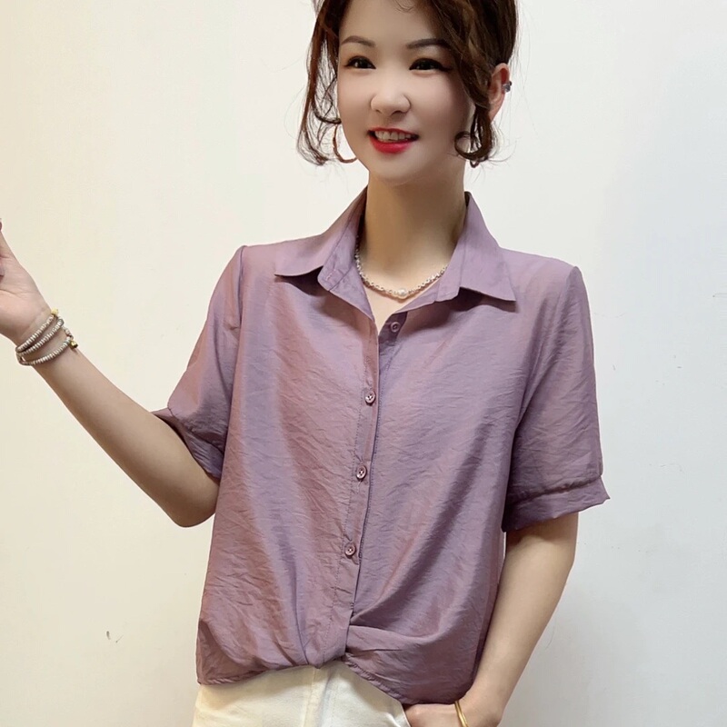 Casual Simple Solid Color Women's Short-Sleeved Shirt 2026 Summer New Slim-Fit Regular Shoulder Loose Lapel Top Blouse Casual Simple Solid Color Women's Short-Sleeved Shirt 2026 Summer New Slim-Fit Regular Shoulder Loose Lapel Top Blouse