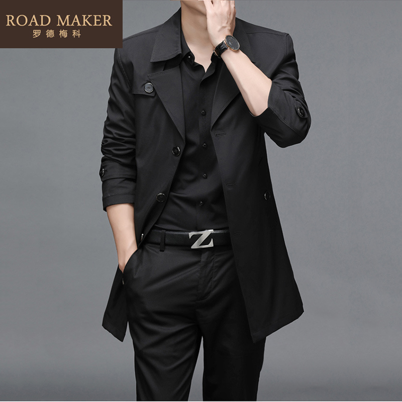 ROADMAKER windbreaker men long version 2021 Spring and Autumn New English style business casual dad jacket