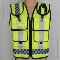Reflective safety vest multi-pocket printing motorcycle riding vest high-brightness reflective traffic reflective patrol horse jacket