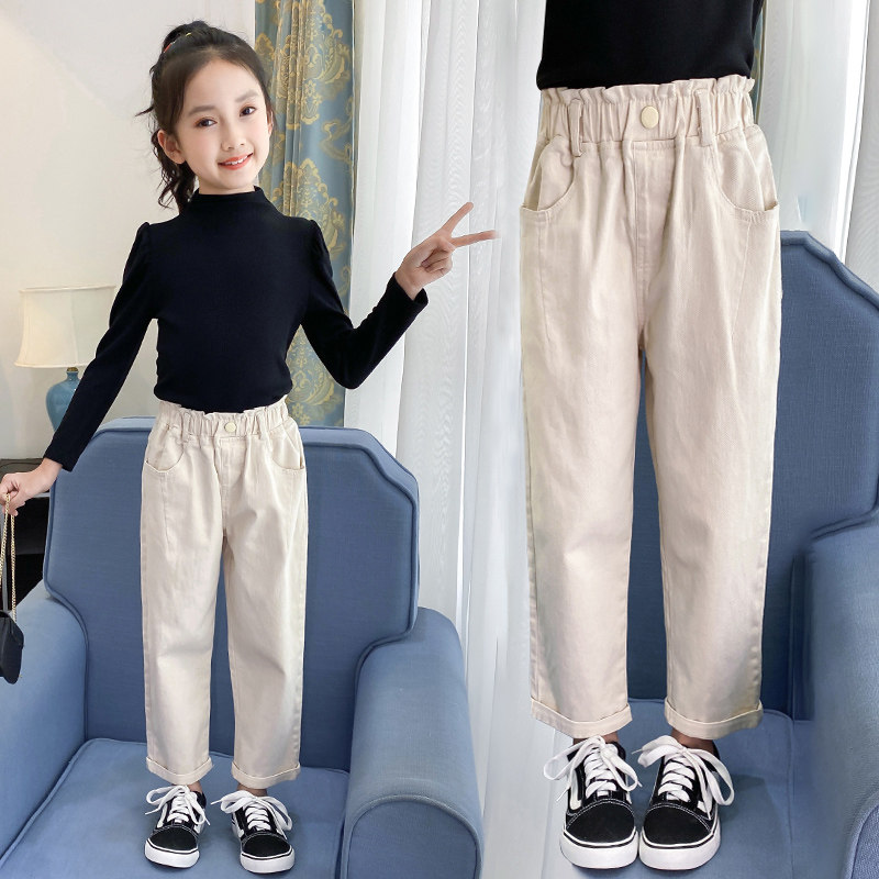 Girl Pants Spring Autumn Long Pants Summer Casual Summer Style Big Boy Straight Drum Pants White Children Denim Girl Summer Dress