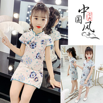 Girls qipao Summer China Wind 2022 New country Chaos Childrens thin Ocean Girl Scouts Cotton Hemp Qipao Dress