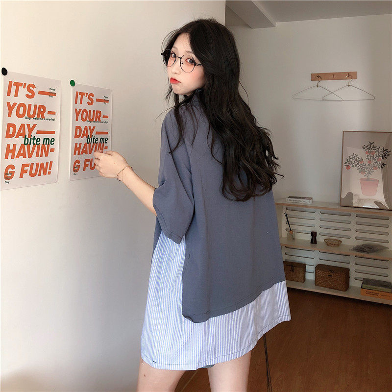 Large size super fire cec fake two striped top summer new bf European goods small shirt Polo lapel short sleeve t-shirt women