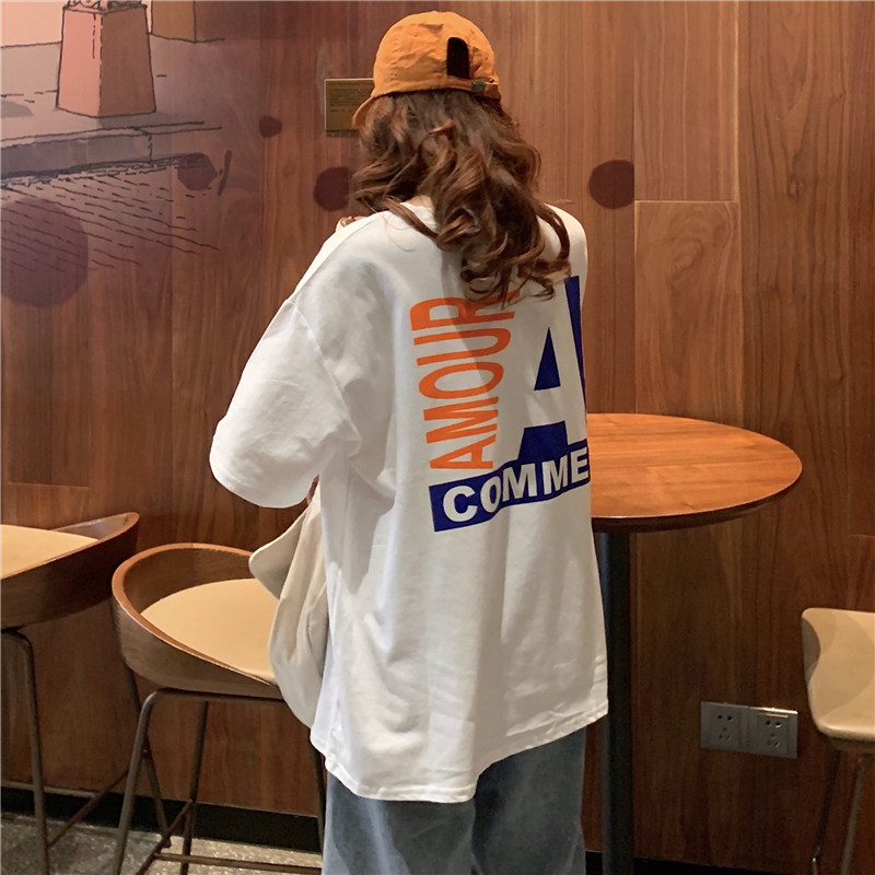 European goods net red cec summer short-sleeved t-shirt women ins tide super fire Korean version 2021 loose mschf top lazy wind