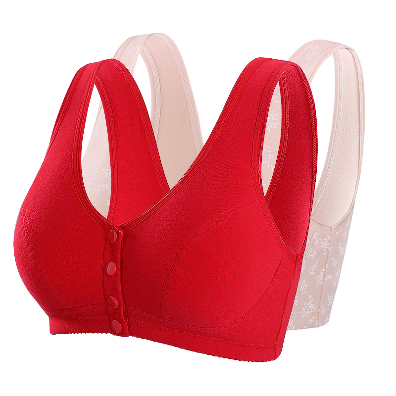 Elderly Bras Middle-aged and Elderly Front Buckle Vest Type Cotton No Steel Ring Mother Underwear Bra
