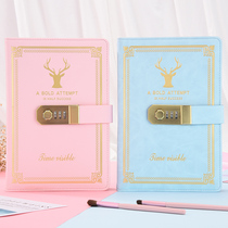 Retro password book creative student diary with lock notebook Japanese and Korean thick hand account book exquisite stationery password lock fingerprint notepad College student girl heart personality literary hipster