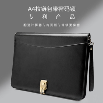 Mens business office A4 portable multi-function confidential folder sales clip talk single signing clip manager clip leather zipper contract clip plus code lock notepad with calculator custom Logo