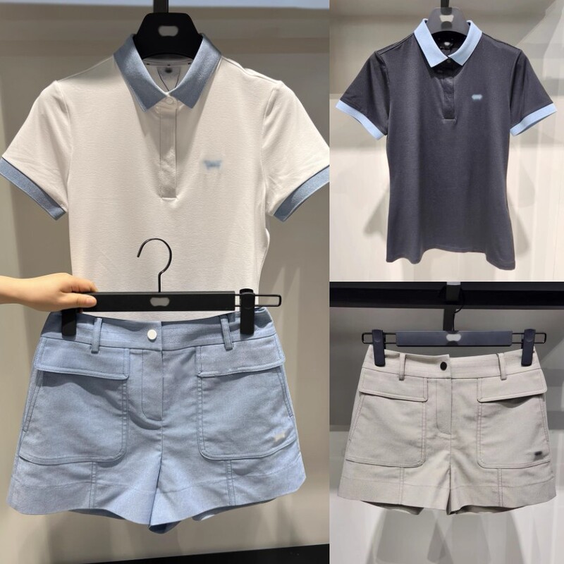 25 New Korean Style Golf Women's Fashionable Color Matching Easiest for Match Slim Fit Short Sleeve Plaid Breathable Sports Shorts