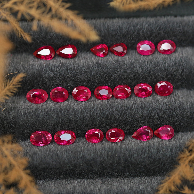 Hb6 Natural Ruby Mozambique Loose Stone 18K Gold Inlaid Bracelet Ring Earrings Selected Pairing for Women