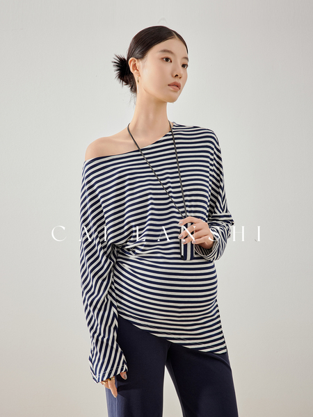Cailanshi Maternity Wear 2026 Spring and Autumn Slimming Flared Pants Maternity Striped Long Sleeve T-Shirt Autumn Set — 3