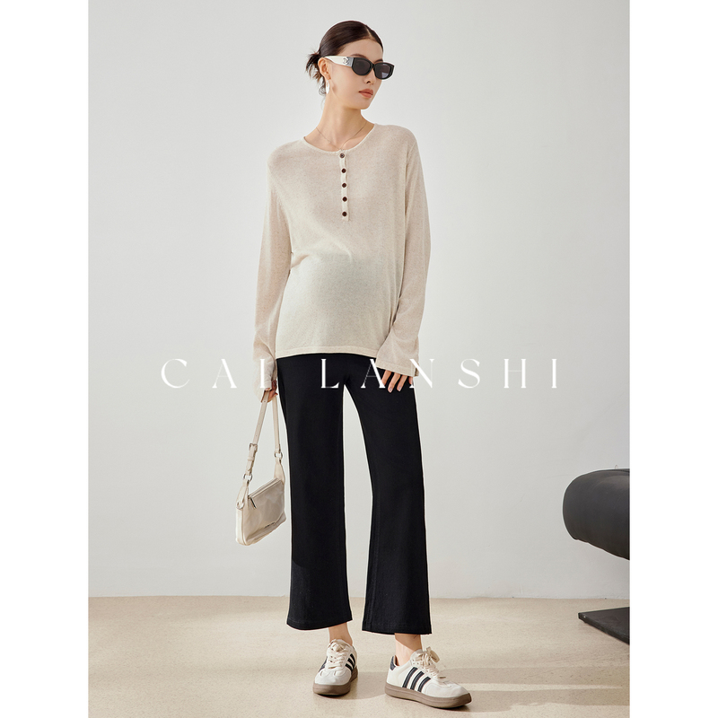 Cai Lanshi Maternity Wear 2026 Spring and Autumn New Soft Knitted Long-Sleeve Base Shirt with Drapey Belly Support and Nine-Point Maternity Pants Cai Lanshi Maternity Wear 2026 Spring and Autumn New Soft Knitted Long-Sleeve Base Shirt with Drapey Belly Support and Nine-Point Maternity Pants