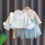 Зимняя куртка для девочек, детское ханьфу, костюм, комплект, увеличенная толщина, китайский стиль