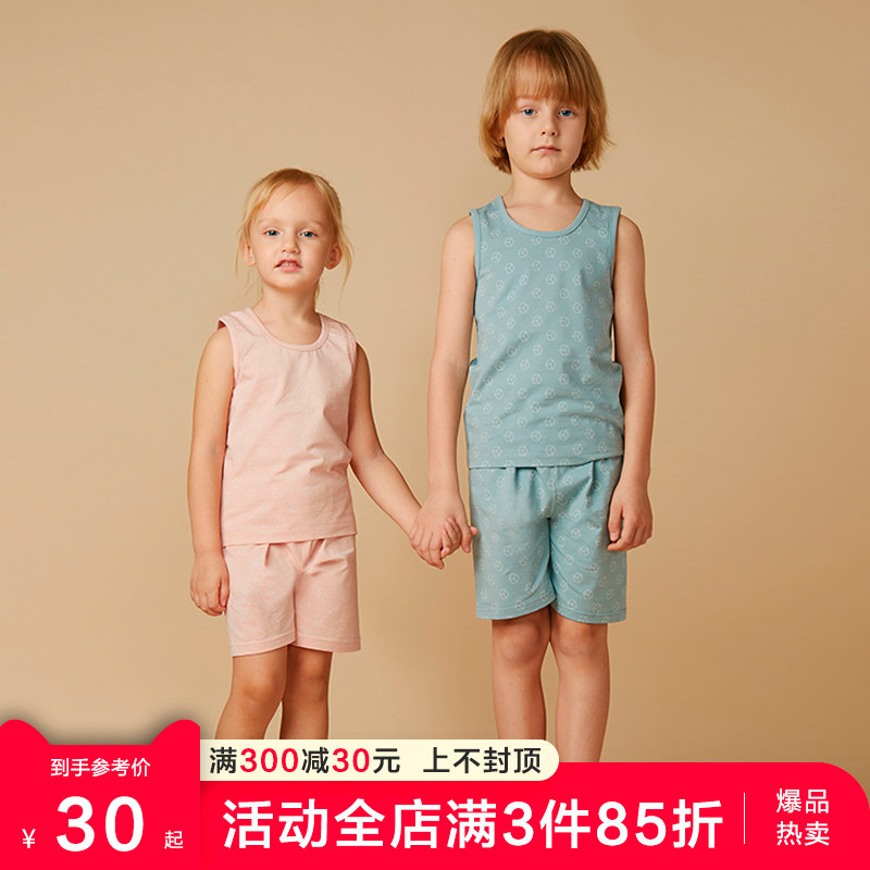 Children's vest shorts suit inner wear boys thin section baby sleeveless cotton girls cotton suspenders summer home