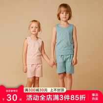 Childrens vest shorts suit with boy thin-style baby sleeveless all-cotton girl pure cotton harnesses summer home