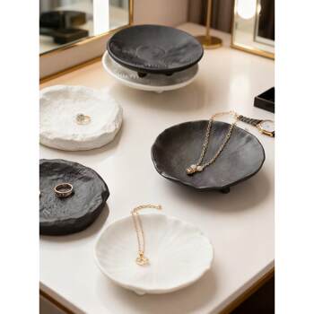 Ceramic jewelry plate, ring plate, round simple storage plate, hotel and b&b entrance key storage plate, home furnishings