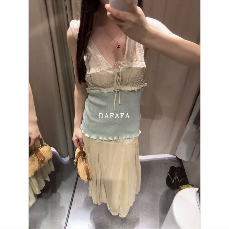 Gorgeous Light Green Lace-Up Camisole for Women, Unique and Beautiful Slim-Fit Top for Hot Girls 1223015