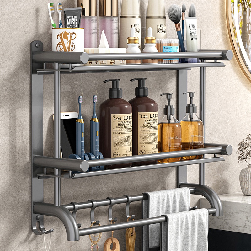 Towel Rack for Bathroom, No-Drill Installation, Bathroom Toilet Washroom Storage Rack, Wall-Mounted Stainless Steel Bath Towel Storage Integrated