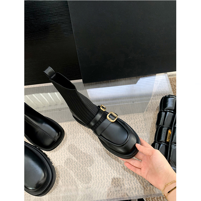 Plus-Size Women's Shoes Size 41 to 43, Slim Boots with Thick Heels for Wide Feet, Short Boots for Women, 2025 Autumn New Elastic Sock Boots