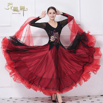 Autumn and winter New Dance costume big swing dress national standard dance performance dress red motorcycle dress ballroom dance dress adult