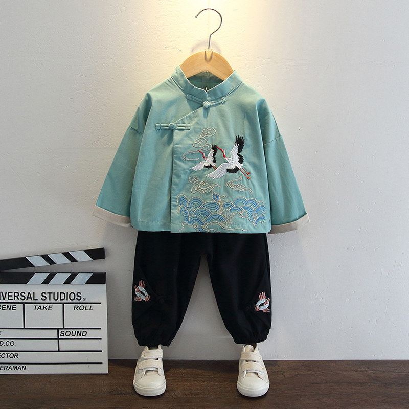 Children's Han clothes Spring-style baby Spring-autumn-year-old dress Gun Boy Performance Costume Spring Clothing and Tang Costume Retro children's clothes