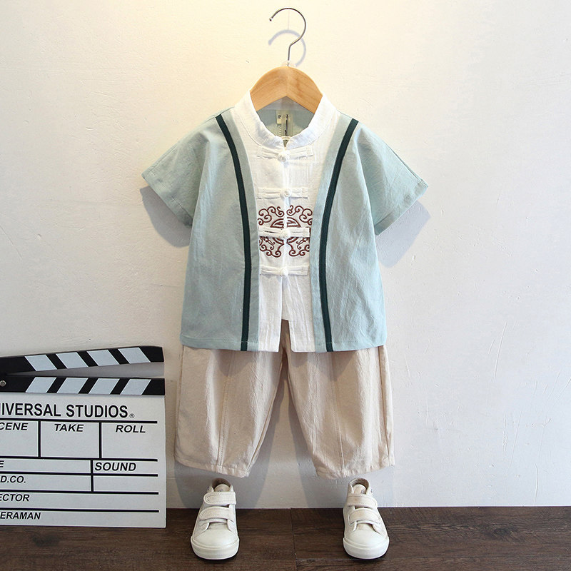 Hanfu Boy Summer Children Improved Thin section Short sleeves Down with Chinese Wind Superfairy Ancient clothes Original State Costume Summer Clothing