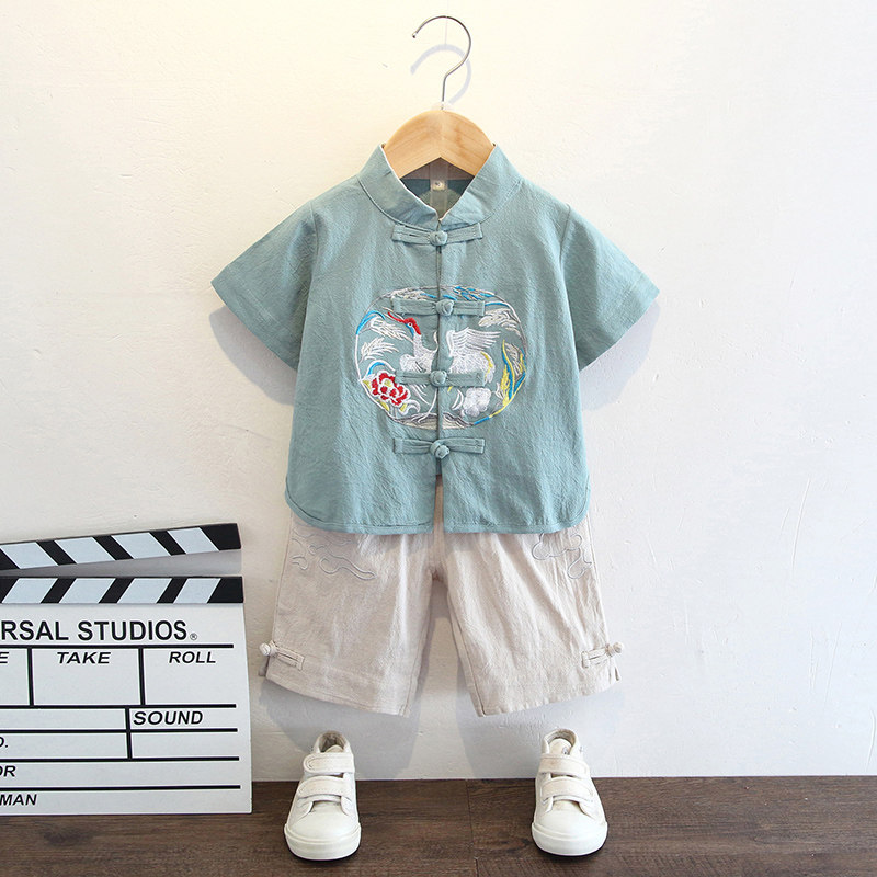 Boy Hanfu Summer China Wind Summer Embroidery Thin style Tang Costume Super Fairy Short Sleeve Country Schoolboy New Summer Clothes