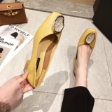 [单鞋女2020春秋新款方头软底浅口平底粗跟百搭奶奶鞋小香风豆豆鞋]
