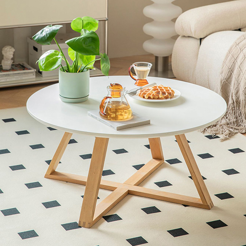 Brief solid wood tea table small family type ins living room Japanese style round table extremely short table bedroom net red and white small table 