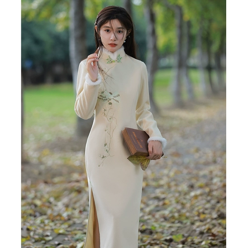 Шерстяное утепленное легкое ципао, демисезонное летнее зимнее свадебное платье, коллекция 2022