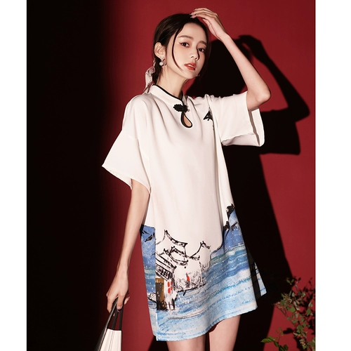 Летнее ципао, белое легкое платье, свободный крой, 2021 года, подходит для подростков