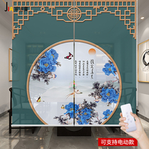 New Chinese roller shutter curtains All shading shading Living room Tea room Soft partition Electric lifting hand pull free from punching