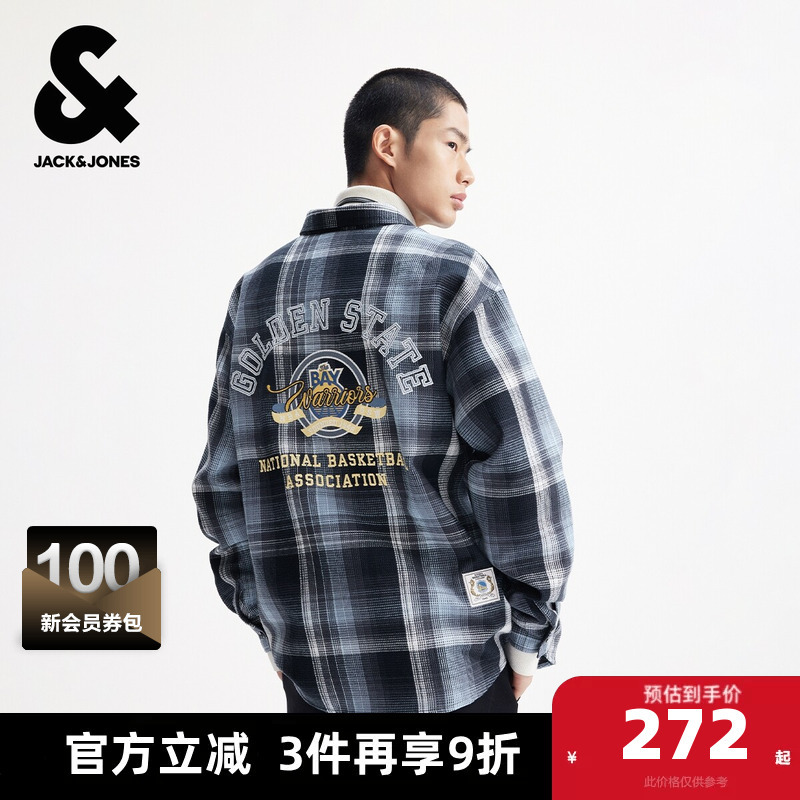 Jack Jones Nba Collaboration Warriors Men's Spring and Autumn Button-Up Plaid Shirt Jacket