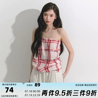 [OIOI ESSE/ 雾玫的格律 浅春系列覆古手绘印花红色格子抹胸上衣女]