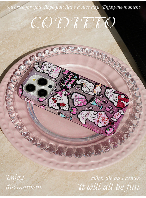 Cartoon Cute Bunny Sticker Collage Lucky Boom Happy Year Girls iPhone Case